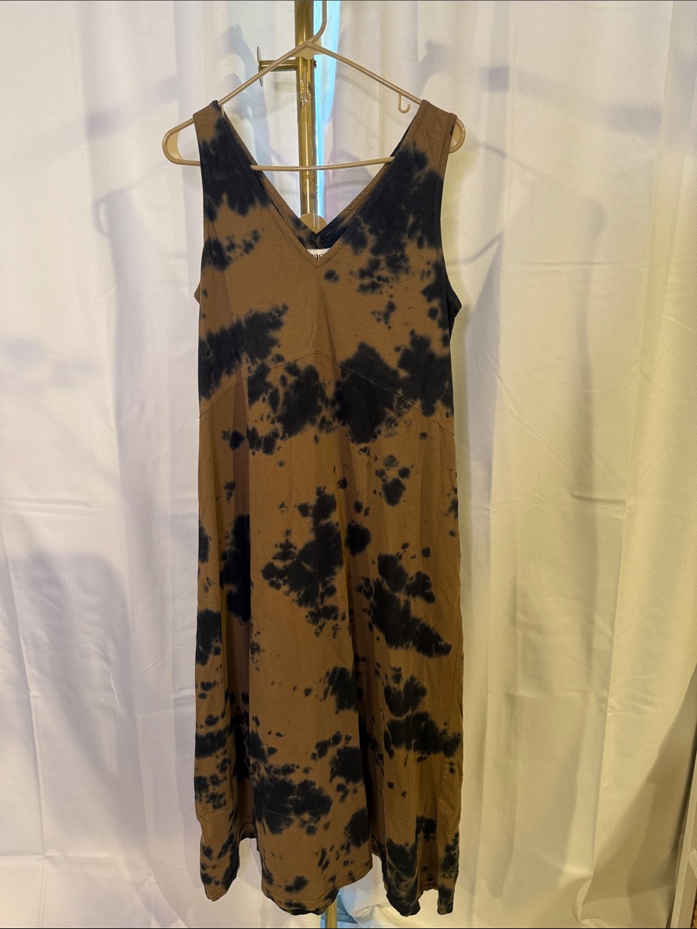 Pact Organic cotton Womens Large Brown and Black Tie-Dye Maxi Dress